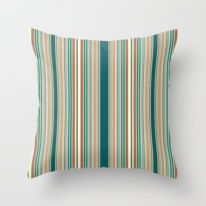 Teal Fall Colored Stripes Throw Pillow