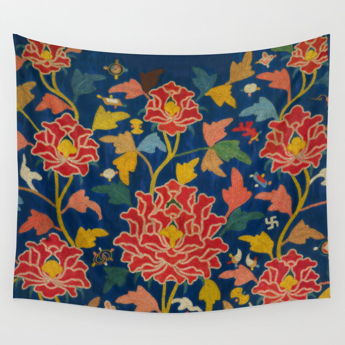 Chinese Embroidery of Peonies Wall Tapestry