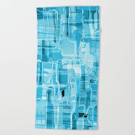 Modern Abstract Digital Paint Strokes in Turquoise Blue Beach Towel