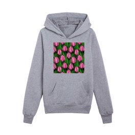 Pink tulips with green leaves Kids Pullover Hoodies