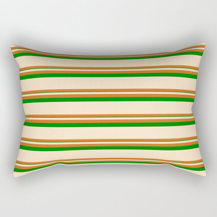 Bisque, Chocolate, and Green Colored Striped Pattern Rectangular Pillow