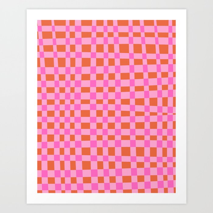 Pink and Orange Check Art Print