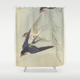 Three birds in full flight - Ohara Koson (1887 - 1945) Shower Curtain