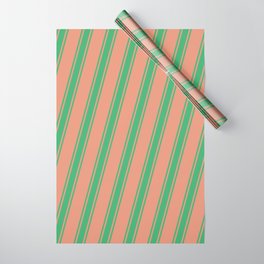 [ Thumbnail: Dark Salmon and Sea Green Colored Striped Pattern Wrapping Paper ]