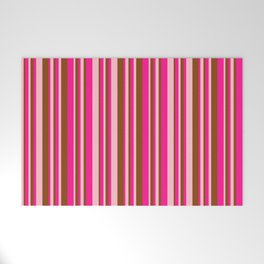 [ Thumbnail: Deep Pink, Brown & Pink Colored Striped Pattern Welcome Mat ]