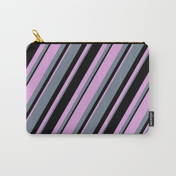 Plum, Slate Gray, and Black Colored Lines Pattern Carry-All Pouch