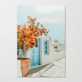 Greece Airbnb, Greece Photography Travel Digital Art, Scenic Landscape Architecture, White Building Canvas Print