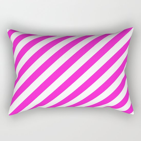 Diagonal Stripes (Hot Magenta/White) Rectangular Pillow