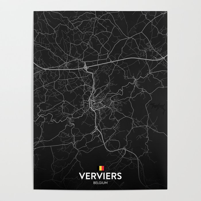 Verviers, Belgium - Dark City Map Poster
