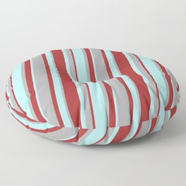 [ Thumbnail: Turquoise, Dark Gray, and Brown Colored Lined/Striped Pattern Floor Pillow ]