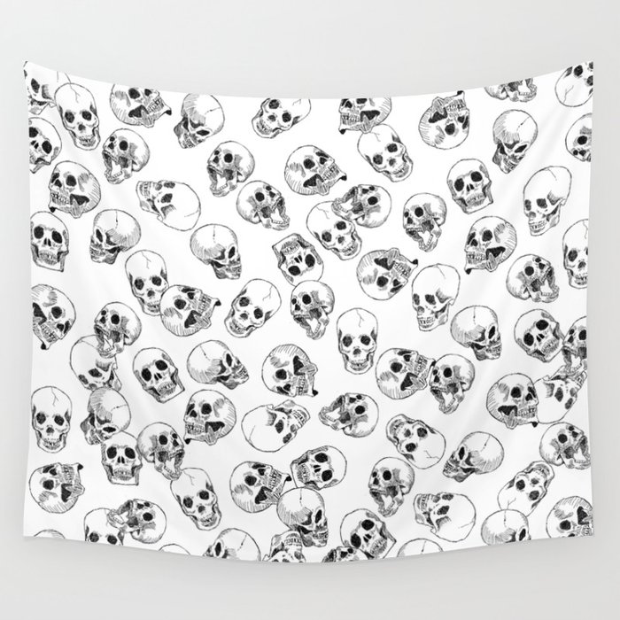 A Lot of Skulls White Wall Tapestry