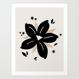 Tropical Flower | 03 - Beige And Black Botanical Art Print