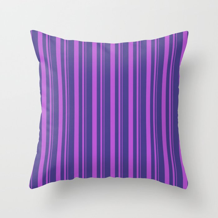 Orchid and Dark Slate Blue Colored Lines Pattern Throw Pillow