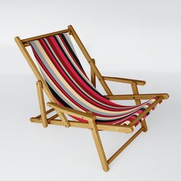 [ Thumbnail: Eye-catching Crimson, Maroon, Tan, Dark Gray, and Black Colored Lines/Stripes Pattern Sling Chair ]