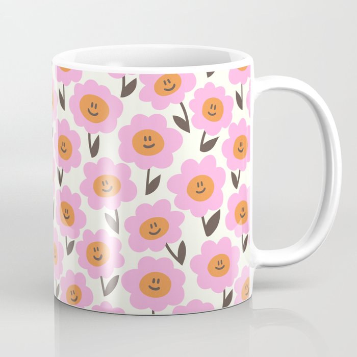 Cute Happy Daisy Pattern Pink and Orange Coffee Mug