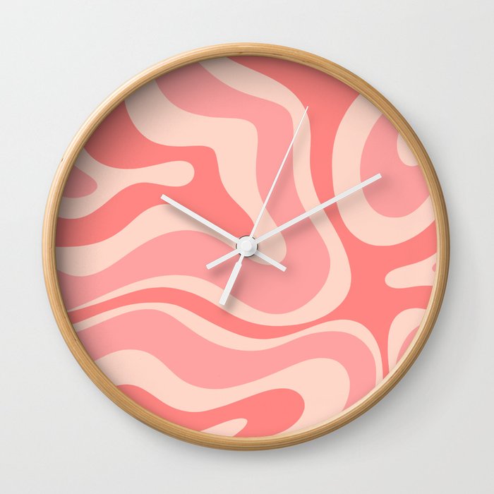 Blush Pink Modern Retro Liquid Swirl Abstract Pattern Square Wall Clock