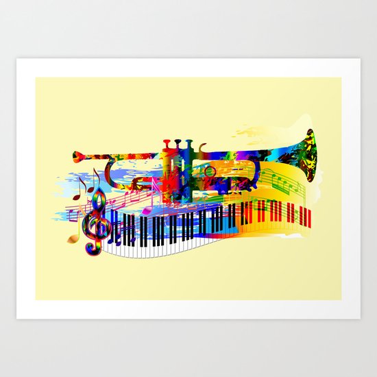 Abstract Colorful Music Instrument Painting Trumpet Piano