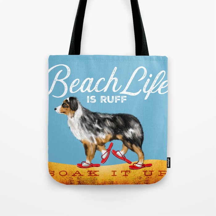 Australian aussie dog shepherd beach sandals flip flops club beach life cottage beach house Tote Bag