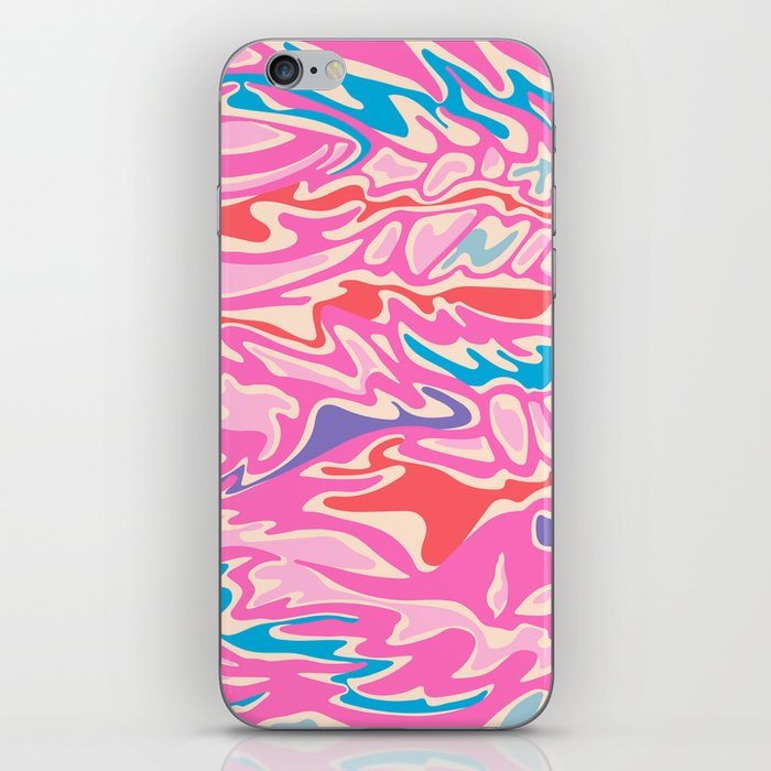 FLOW MARBLED ABSTRACT in FUCHSIA PINK, RED AND BLUE iPhone Skin