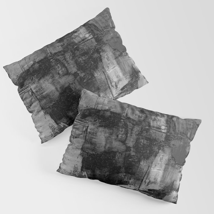 Crackled Gray - Black, white and gray, grey textured abstract Pillow Sham
