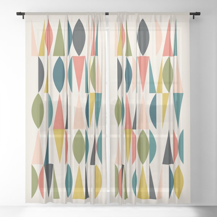 Mid Century Modern Abstract Colorful Shapes Funky Cool Minimalist Pattern Sheer Curtain