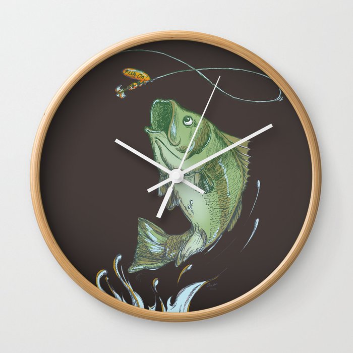 Largemouth Bass Jumping Out Of Water At Night // Spinner lure // Splashing  Water // Fish On! Wall Clock