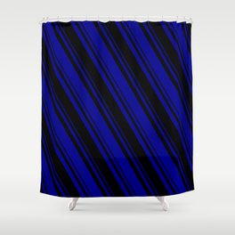 [ Thumbnail: Black & Dark Blue Colored Lines Pattern Shower Curtain ]