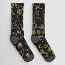 Gold Roses Silhouette on Black Socks