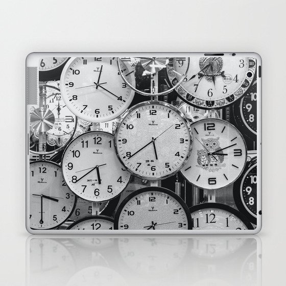 Clocks montage, time variations black and white portrait photograph - photography - photographs Laptop & iPad Skin