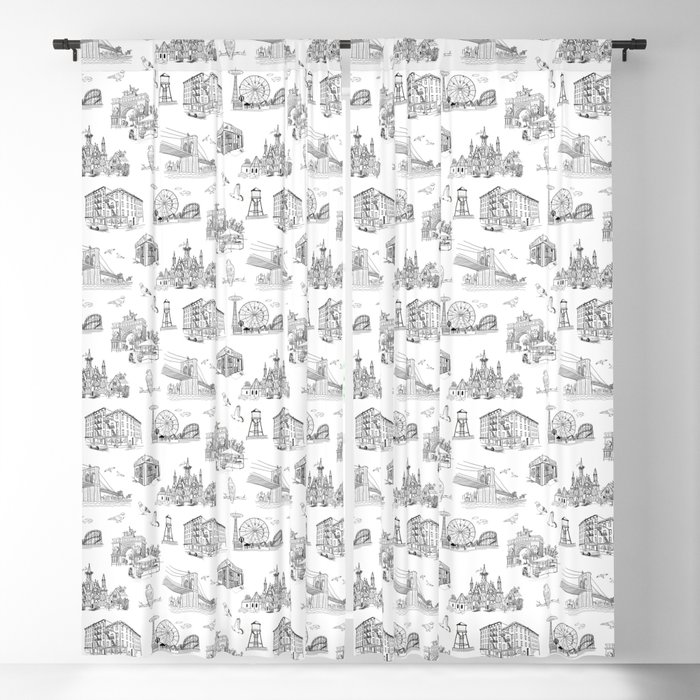Brooklyn Toile - Black and White Blackout Curtain
