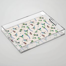 Cream Hummingbird Pattern Acrylic Tray