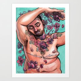Magnolia Tattoo Art Print | Nonbinary, Transgender, Fatpositive, Bodypositive, Fatpositivity, Enby, Stretchmarks, Gender, Scars, Topsurgery 