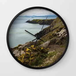 Dramatic coastal cliff with Lighthouse | Howth, Ireland | Travel photography | Color Art Print Wall Clock