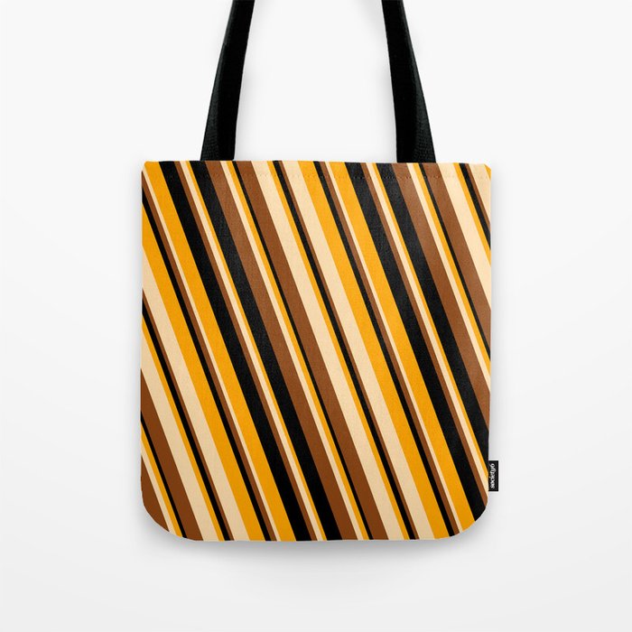 Orange, Tan, Brown, and Black Colored Striped Pattern Tote Bag