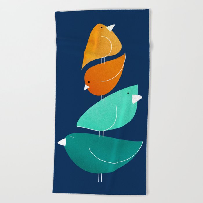 Bird Stack III Illustration Beach Towel