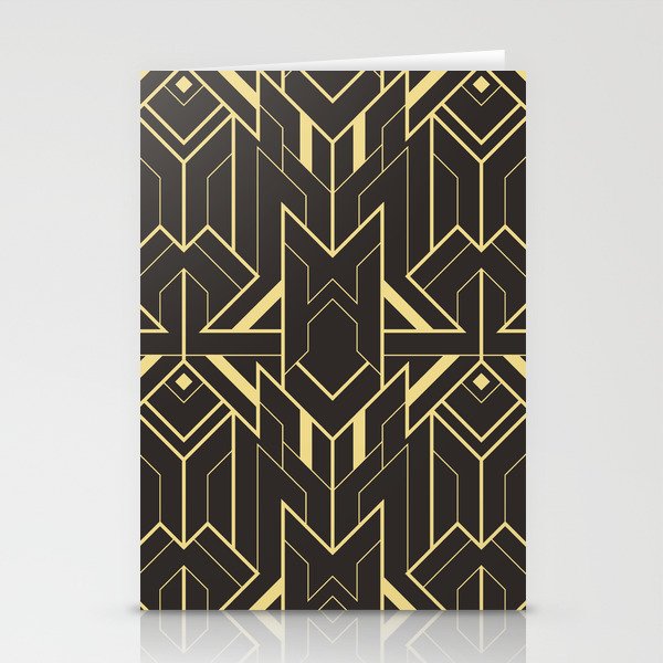 Vintage modern geometric tiles pattern. Golden lined shape. Abstract art deco seamless luxury background.  Stationery Cards
