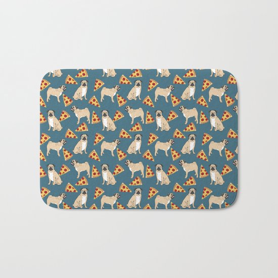 Pug Pizza Party cute pug dog owner gifts food pet gifts puggle puppy dog pet portrait trendy Bath Mat