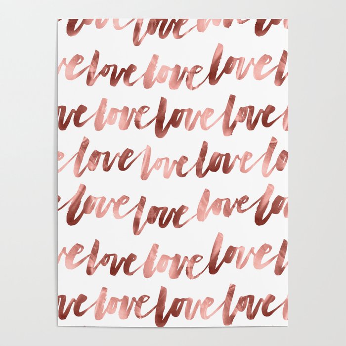 Love Script Rose Gold Typography Pattern 2 Poster