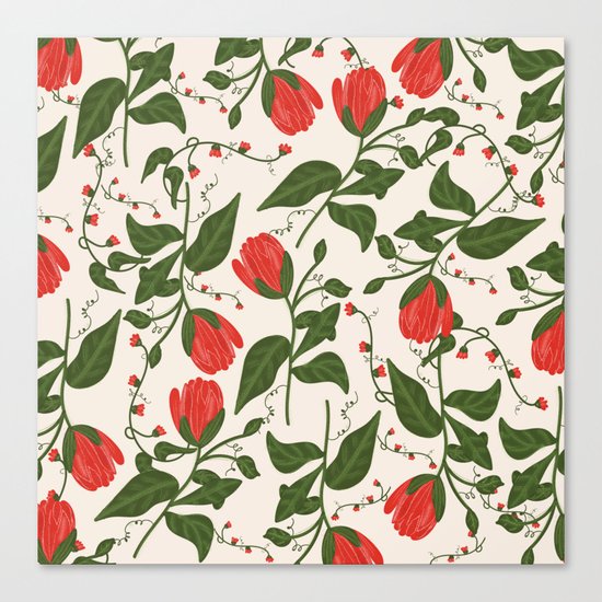 Red Bright Floral Pattern Canvas Print