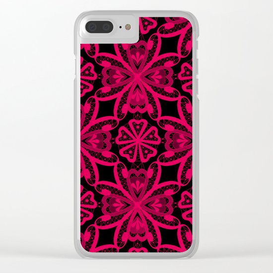 Red Lace on black . Clear iPhone Case