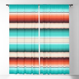 Navajo White, Turquoise and Burnt Orange Southwest Serape Blanket Stripes Blackout Curtain