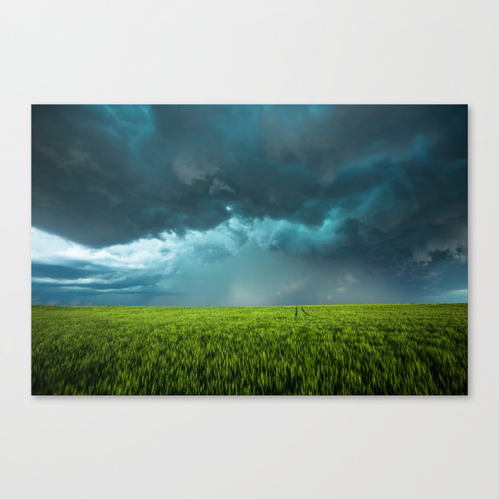 April Showers - Thunderstorm Over Lush Green Wheat Field on Spring Day in Kansas Canvas Print