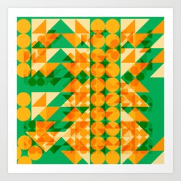 Geometric Abstract Art Pattern Orange and Green Decoration Art Print