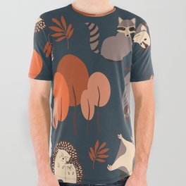 Woodland Nocturnal Animals All Over Graphic Tee