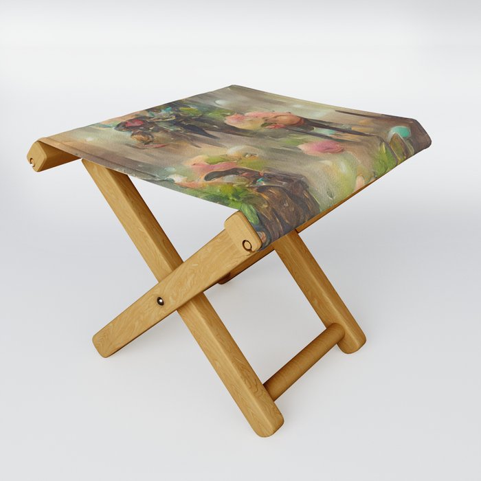 Rain Soaked Roses Folding Stool