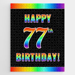 [ Thumbnail: Fun, Colorful, Rainbow Spectrum “HAPPY 77th BIRTHDAY!” Jigsaw Puzzle ]