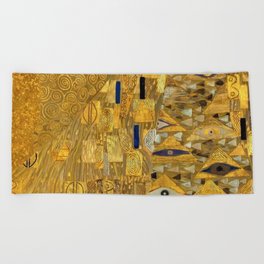 All the World is Gold symbolist portrait painting by Gustav Klimt Beach Towel