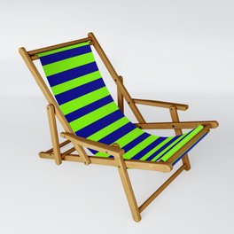 [ Thumbnail: Dark Blue, and Chartreuse Pattern of Stripes Sling Chair ]