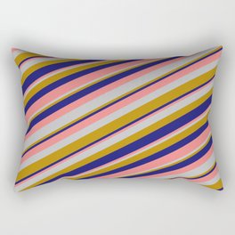 [ Thumbnail: Light Coral, Grey, Dark Goldenrod & Midnight Blue Colored Lines Pattern Rectangular Pillow ]