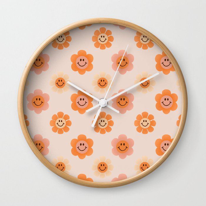 Hippie Smiley Flowers Wall Clock